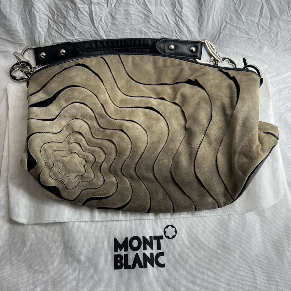 Mont Blanc Starisma Grey Black Suede and Leather Limited Edition Hobo Purse